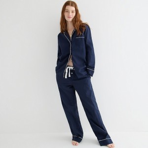 Pijama J.Crew End-on-end cotton long-sleeve Mujer Azul Marino España | MUFBHY796