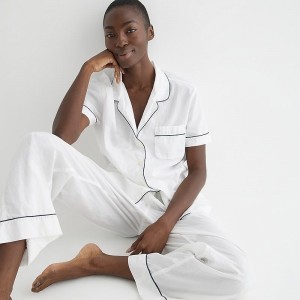 Pijama J.Crew End-on-end cotton short-sleeve Pajama Set Mujer Blancas España | EVHODI354