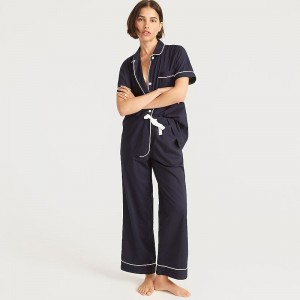 Pijama J.Crew End-on-end cotton short-sleeve Pajama Set Mujer Azul Marino España | KZXRHU248