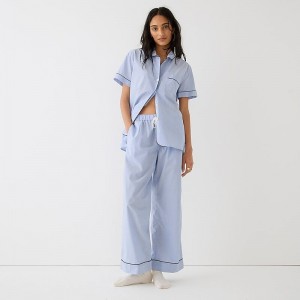 Pijama J.Crew End-on-end cotton short-sleeve Pajama Set Mujer Azules España | MWLINA206