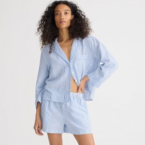 Pijama J.Crew Long-sleeve short set striped linen-cotton blend Mujer Azules España | MVKNRP132
