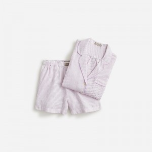 Pijama J.Crew Long-sleeve short set striped linen-cotton blend Mujer Muted Orchid España | MUBAWI176