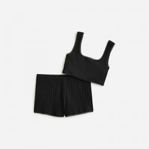 Pijama J.Crew Pointelle bralette and boxers set Mujer Negras España | VKIDTR653