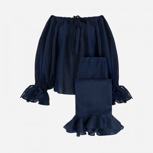 Pijama J.Crew SLEEPER cha-cha linen lounge set Mujer Azul Marino España | ZDOYXF053