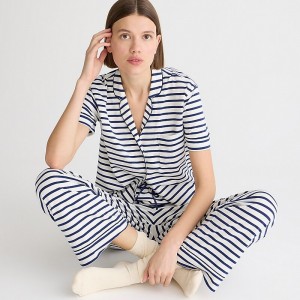 Pijama J.Crew Short-sleeve pajama pant set dreamy cotton blend Mujer Verde Menta España | VCMDSX940