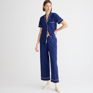 Pijama J.Crew Short-sleeve pajama pant set dreamy cotton blend Mujer Azul Marino España | CYSFNQ706