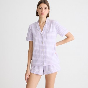 Pijama J.Crew Short-sleeve pajama short set dreamy cotton blend Mujer Vintage Lilac España | OHFZPB620