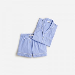 Pijama J.Crew Short-sleeve pajama short set dreamy cotton blend Mujer Azules España | JNTXWS614