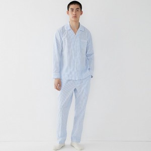 Pijama J.Crew cotton poplin set Hombre Azules Claro Blancas España | HUOTCX782
