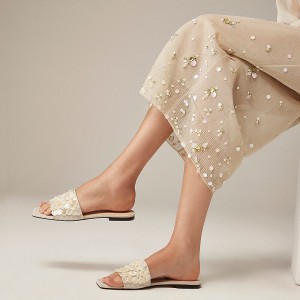Sandalias J.Crew New Capri slide with mother-of-pearl paillettes Mujer Natural España | KOJPYZ853