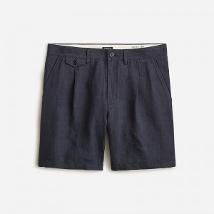 Short J.Crew 7.5'' pleated linen Hombre Azul Marino Negras España | AFVQIX219