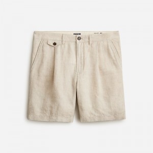 Short J.Crew 7.5'' pleated linen Hombre Ivory Sand España | BNZLFU691