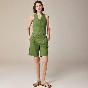 Short J.Crew Pleated button-front Mujer Verde España | LFZXSD560
