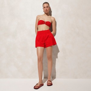 Short J.Crew Smocked beach Mujer Rojas España | LVAOCZ956