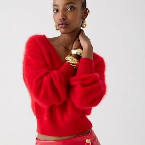 Suéteres J.Crew Brushed cashmere cropped V-neck Mujer Rojas España | FIXESD238