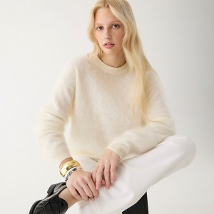 Suéteres J.Crew Brushed cashmere relaxed crewneck Mujer Warm Ivory España | XAEQIR468