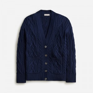 Suéteres J.Crew Cable-knit cardigan Mujer Azul Marino España | MAQFEV418