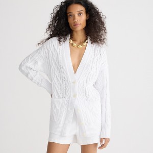 Suéteres J.Crew Cable-knit cardigan Mujer Blancas España | SFWALE197