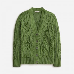Suéteres J.Crew Cable-knit cardigan Mujer Faded Moss España | JQGTLV618