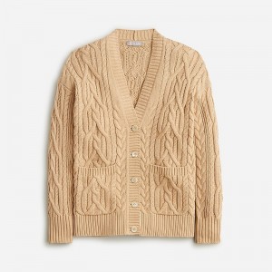 Suéteres J.Crew Cable-knit cardigan Mujer Honeyed Sand España | JXZTDS952