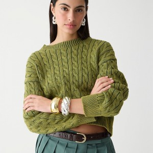 Suéteres J.Crew Cable-knit cropped crewneck Mujer Verde España | UWEAGY921