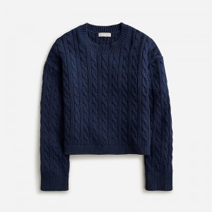 Suéteres J.Crew Cable-knit cropped crewneck Mujer Azul Marino España | LCKYPQ650
