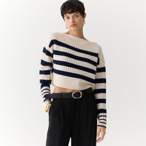 Suéteres J.Crew Cashmere cropped boatneck Mujer Azul Marino España | IZXPND602