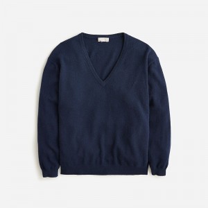 Suéteres J.Crew Cashmere relaxed V-neck Mujer Azul Marino España | UZBJLM247
