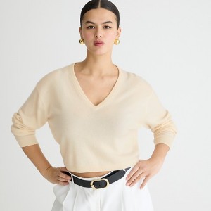 Suéteres J.Crew Cashmere relaxed cropped V-neck Mujer Hthr Muslin España | ZLHQWX153
