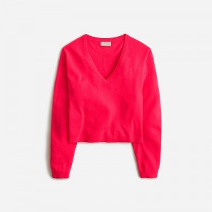 Suéteres J.Crew Cashmere relaxed cropped V-neck Mujer Rojas España | HGWNEF907
