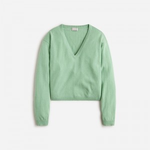 Suéteres J.Crew Cashmere relaxed cropped V-neck Mujer Verde España | CSVPKZ638