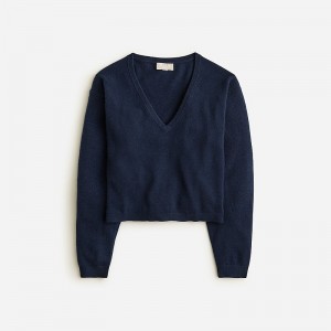 Suéteres J.Crew Cashmere relaxed cropped V-neck Mujer Azul Marino España | NAHUDG458