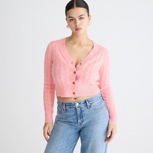 Suéteres J.Crew Cashmere shrunken cable-knit V-neck cardigan Mujer Neon Hthr Peony España | ZQMVUP284