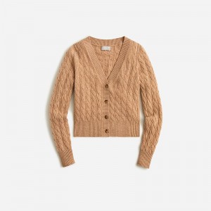 Suéteres J.Crew Cashmere shrunken cable-knit V-neck cardigan Mujer Hthr Camel España | EMGZQK498