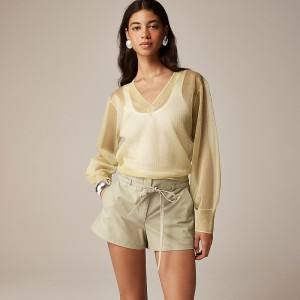 Suéteres J.Crew Collection sheer V-neck Mujer Warm Chartreuse España | RNMTBA643