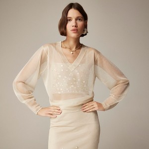 Suéteres J.Crew Collection sheer V-neck Mujer Sand España | QCRXSY703