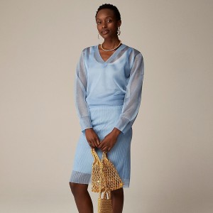 Suéteres J.Crew Collection sheer V-neck Mujer Cerulean España | DRPUQW274