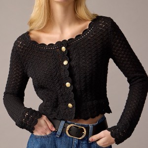 Suéteres J.Crew Crochet cropped cardigan Mujer Negras España | BXUFWD290