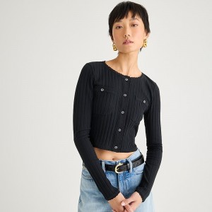 Suéteres J.Crew Pointelle cardigan Mujer Negras España | KVJIAS548