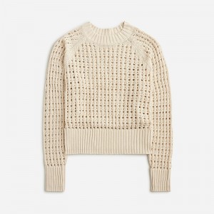 Suéteres J.Crew Pointelle crewneck Mujer Dusty Ivory España | DSZTJH608