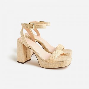 Tacones J.Crew Ankle-strap platform faux raffia Mujer Weathered Sand España | PMLORQ198