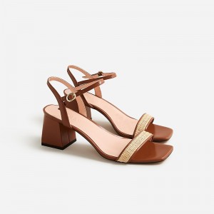 Tacones J.Crew Layne ankle-strap raffia Mujer Straw España | IXYHJO845