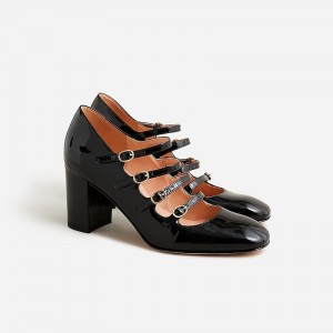 Tacones J.Crew Maisie multistrap patent leather Mujer Negras España | ZFWBUX154