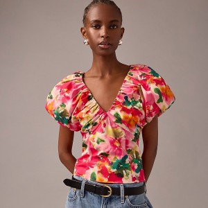 Tops J.Crew Cecily floral stretch cotton poplin blend Mujer Rosas España | INVJEX026