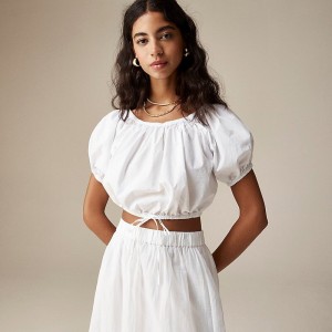 Tops J.Crew Cinched-waist cropped cotton poplin Mujer Blancas España | HXSJWQ824