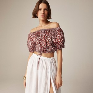 Tops J.Crew Cinched-waist cropped cotton poplin Mujer Rojas España | MFIUKC830
