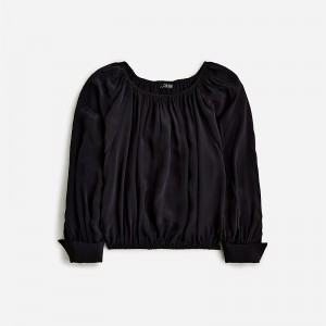 Tops J.Crew Collection sheer gathered Mujer Negras España | LOTXBH086