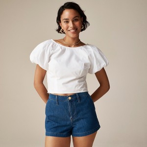 Tops J.Crew Fitted puff-sleeve Mujer Blancas España | NSCILQ507