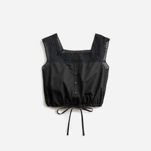 Tops J.Crew Lace-trim cropped Mujer Negras España | PFZMDG032