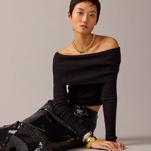 Tops J.Crew Limited-edition Anna October© X J.Crew featherweight cashmere off-the-shoulder Mujer Negras España | MCBGWF360